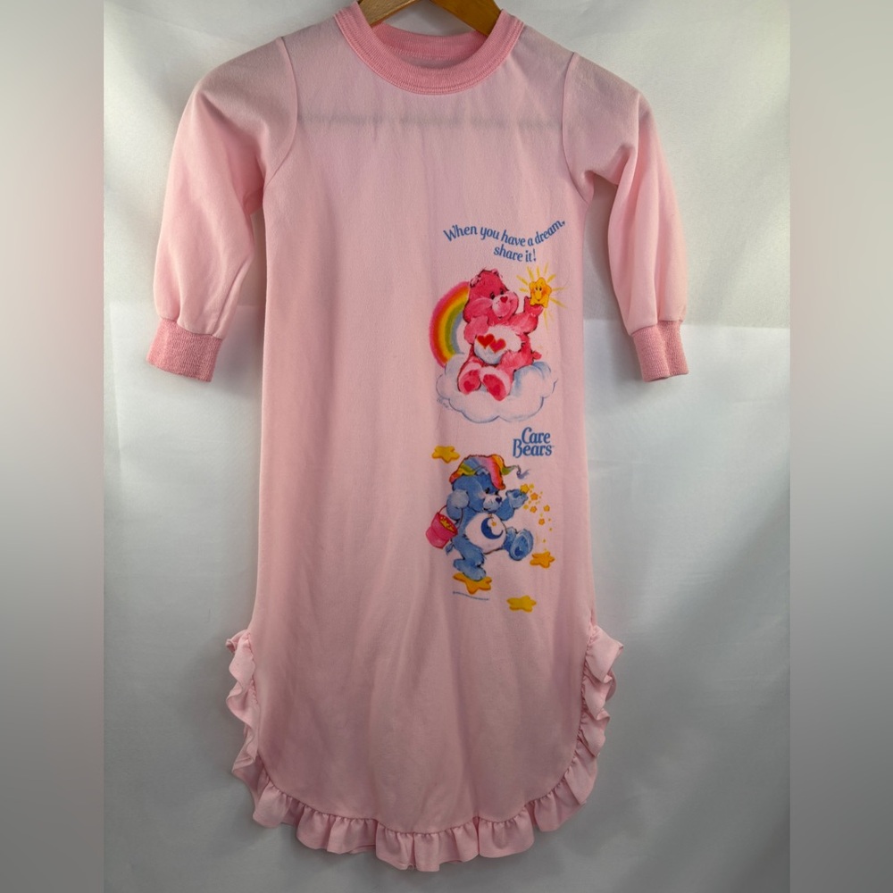 Vintage Care Bears Pink Flannel Long Sleeve Nightgown Pajamas 6/7